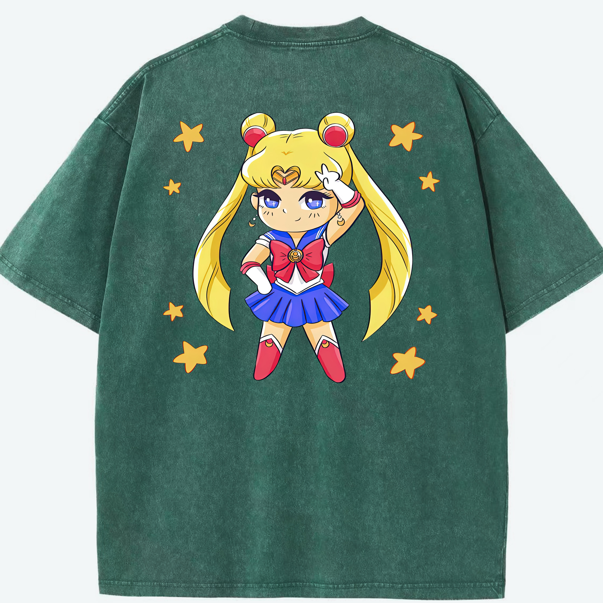 （画像用） 美少女戦士セーラームーン 月野 うさぎ つきの うさぎ Sailor Moon Tsukino Usagi 綿100% ヴィンテージ風 半袖Tシャツ（背面プリント）